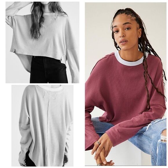 Free People Jayson Ringer Thermal Long SleeveIn Roan Rouge - Picture 1 of 1